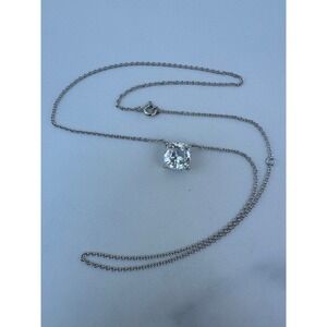 17.5" Solitaire Pendant‎ Necklace 925 Sterling Silver Cushion Cut Cubic Zirconia